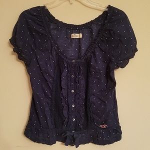 Hollister Navy Blue Top with White Polka Dots